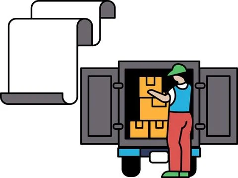 A man is loading boxes into a truck Stock Illustration