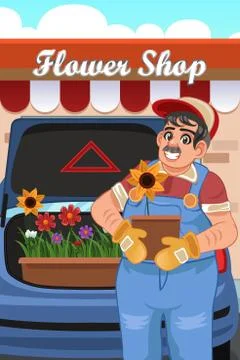 Man Loading Flowers into Van Illustrazione stock