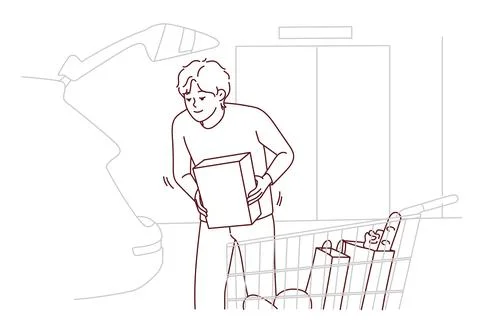 Man loading groceries into car Ilustración de archivo