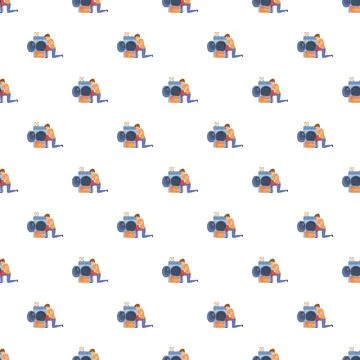Man loading laundry to washing machine seamless pattern Stock Illustration