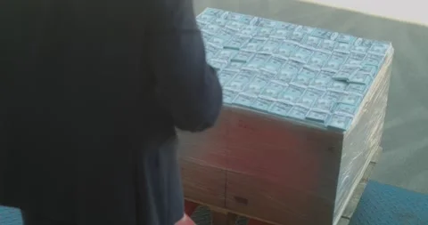 A man is loading a pallet of dollars in 4k Stock-Footage 265255513