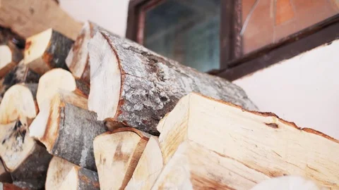 Man Loading Wood For Winter Fireplace Stock Footage 85103994