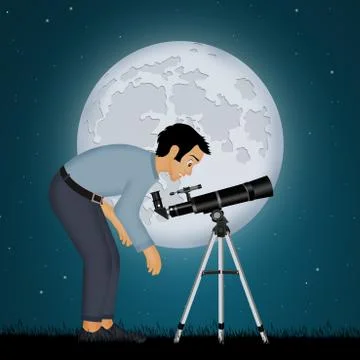 Man look the moon in the telescope Stock Illustration
