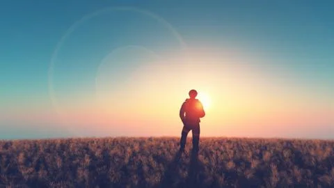 Man look on the sun Stock Illustration