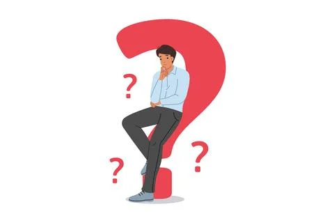 Man looking for answer to question and is considering options for solving Stock Illustration