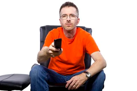 Man Looking Attentive While Watching TV Stock Photos