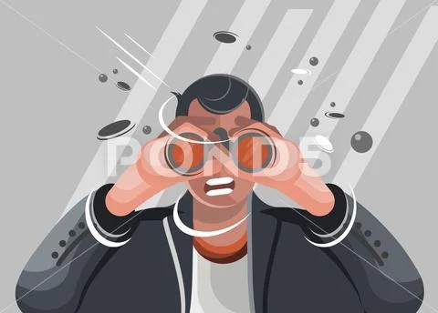 Man looking in the binocular illustration Stock Illustration