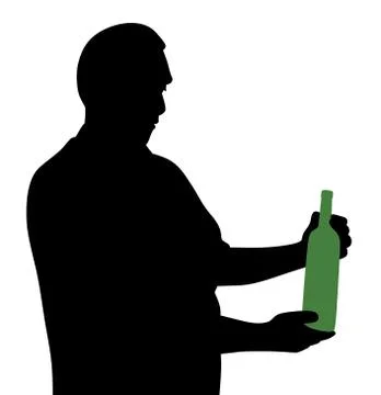 Man looking at bottle of alcohol Stock Illustration