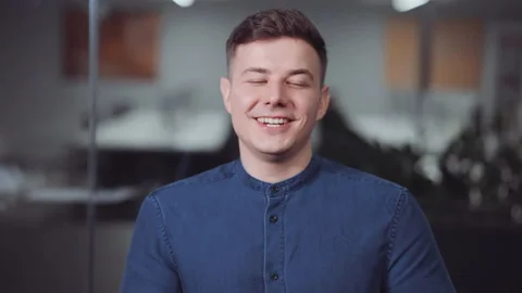 Man looking at camera and talking during online conference Stock Footage 151115568