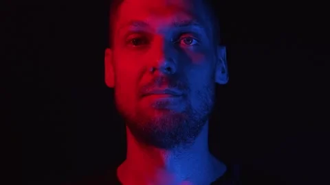 Man looking in camera moves his eyebrows. face emotions Stock Footage 158587472