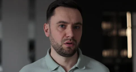 Man looking at camera says no negative shakes head displeased frustrated Video stock 302264617