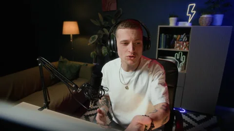 Man Looking at Camera while Starting Stream Stock Footage 332731752