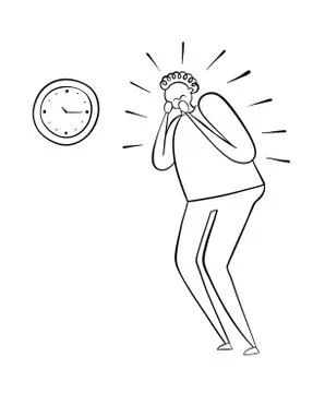 The man is looking at the clock and is very stressed, hand-drawn vector illus Stock Illustration