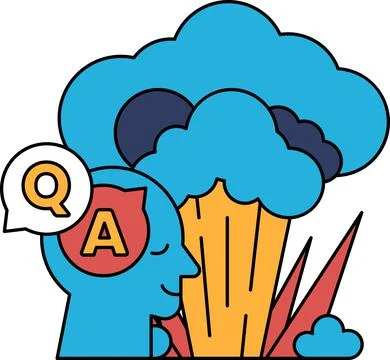 A man is looking at a cloud and has a question mark on his forehead Stock Illustration