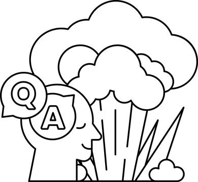 A man is looking at a cloud and has a question mark on his forehead Stock Illustration