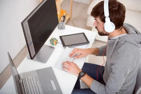 Man looking at the computer Stock Photos