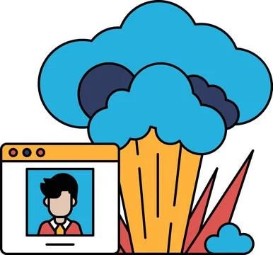 A man is looking at a computer screen with a picture of a cloud on it Stock Illustration