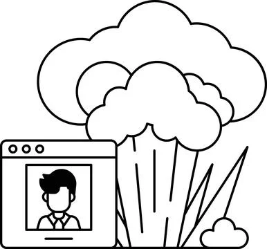 A man is looking at a computer screen with a picture of a cloud on it Stock Illustration