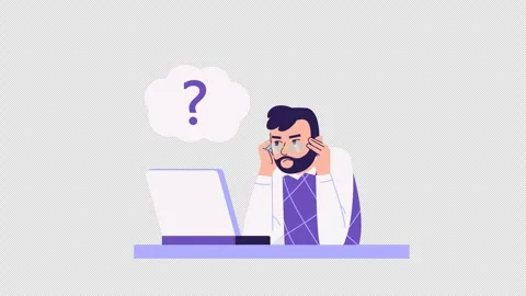 Man looking at computer, thinking and looking for answer. puzzled, question Stock Footage 255526649