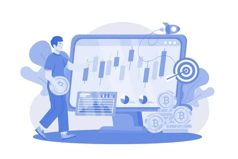 Man Looking At Cryptocurrency Trading Desk Stock Illustration