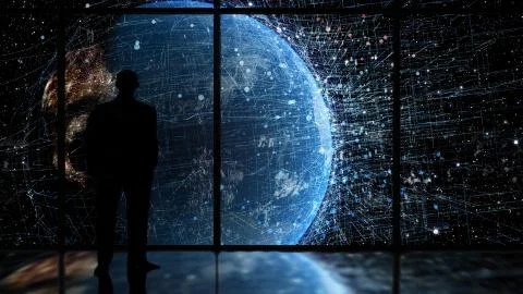 Man looking at digital earth Stock Illustration