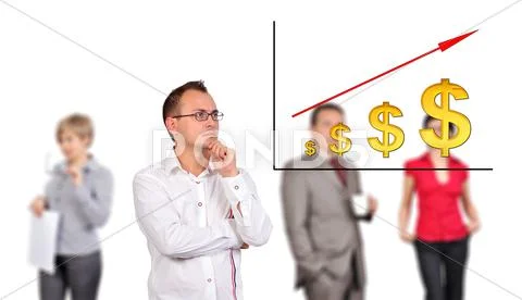 Man looking dollar chart Stock Illustration