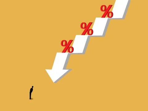 Man looking down on the declining percentage of leading figures in deflatio.. Stock Illustration