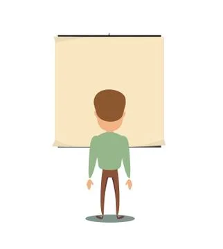 Man is looking at the empty poster on wall - back view Illustrazione stock