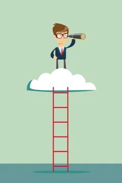 Man looking far away through telescope Stock Illustration