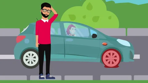 Man Looking To Flat Tire On The Roadside Stock Footage 283901509