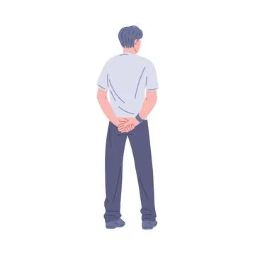 Man looking forward, view from behind, flat vector illustration isolated on Stock Illustration