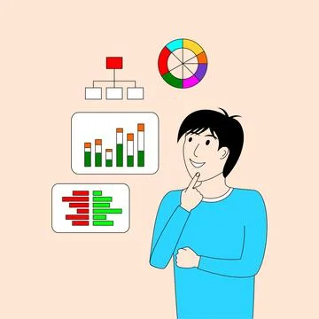 A man is looking at a graph and thinking Stock Illustration