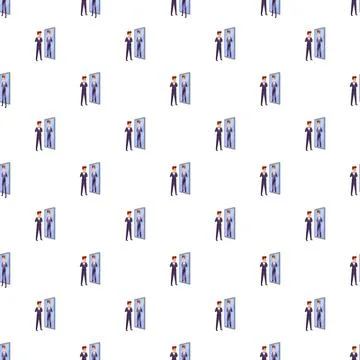 Man looking at his reflection in a mirror pattern Stock Illustration