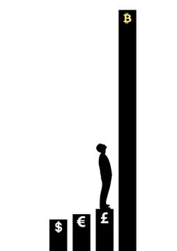 Man is looking how bitcoin is growing on market. Bitcoin. Physical bit coin. Stock Illustration