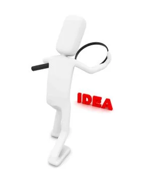 Man is looking for an idea through magnifying glass Stock Illustration
