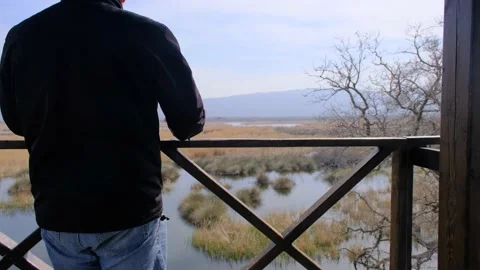 A man looking to Karacabey floodplain Stock Footage 153119847
