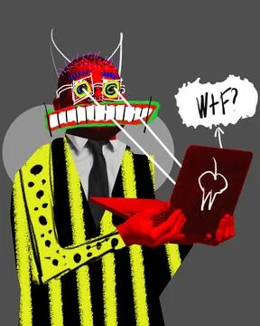 Man looking on laptop with misunderstanding. Unexpected errors, fixing problems Stock Illustration