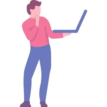 Man looking at laptop screen vector icon Stock Illustration