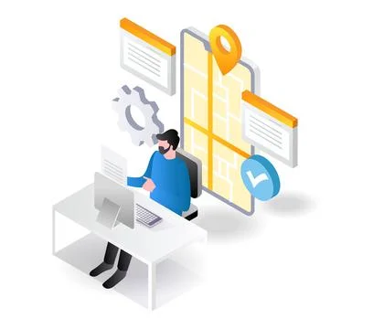 Man looking for location with smartphone Stock Illustration