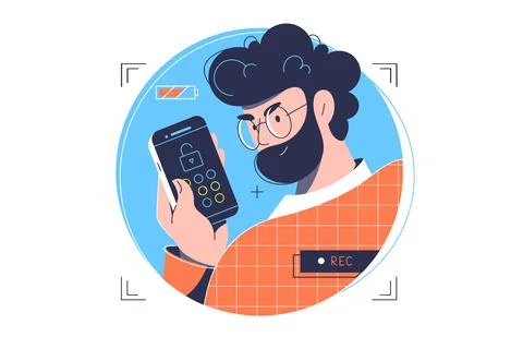 Man looking on locked phone screen 스톡 일러스트