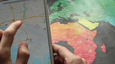 Man Looking At Map In The Tablet Stock Footage 61426707