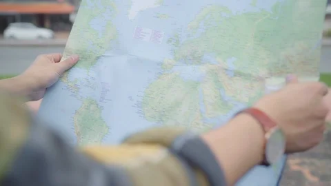 Man looking map while spending holiday trip at Ayutthaya, Thailand. Stock Footage 103506095