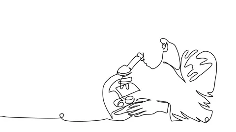 Man looking into a microscope minimal animated illustration. One continuous self Stock Footage 299739650