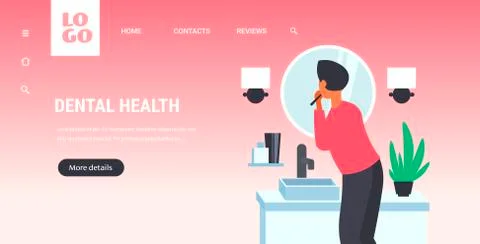 Man looking to mirror brushing teeth with toothbrush health care dental hygiene Stock Illustration