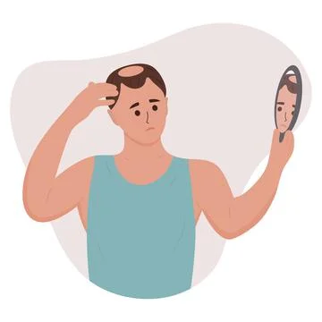 Man looking in the mirror at his baldness. Stock Illustration