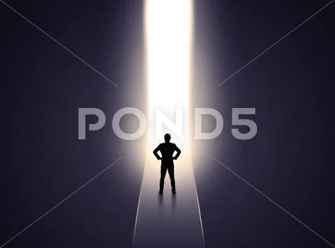 Man looking at opened concrete wall Stock Photos