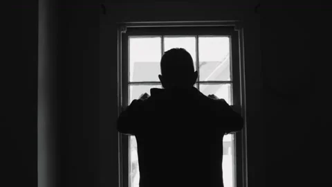 Man Looking Out Window Black And White Stock Footage 168726096
