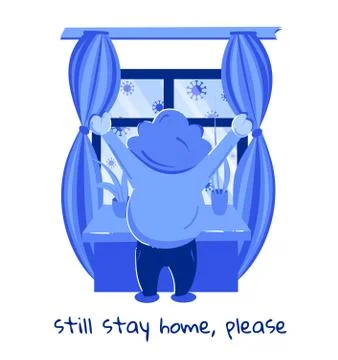 Man looking out the window during quarantine. Stock Illustration