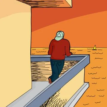 Man looking from patio Stock Illustration