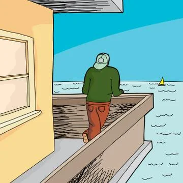 Man looking from patio Stock Illustration